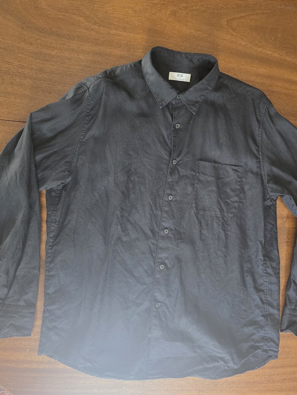 UNIQLO 100% Linen Long Sleeve Button Up Shirt Black Mens Size XL